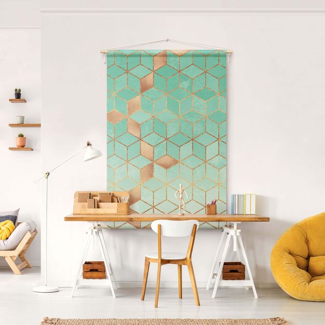 Wandbilder abstrakt Türkis Weiß goldene Geometrie