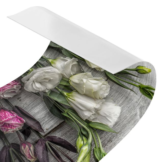 Spritzschutz Küche Tulpen-Rose Shabby Holzoptik