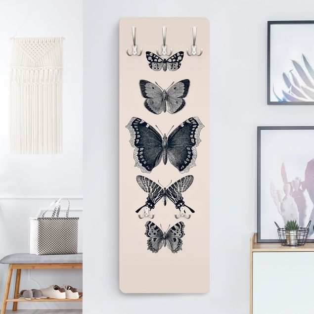 Garderobe - Tusche Schmetterlinge auf Beige