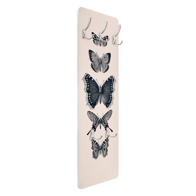 Garderobe - Tusche Schmetterlinge auf Beige