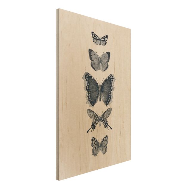 Moderne Holzbilder Tusche Schmetterlinge auf Beige