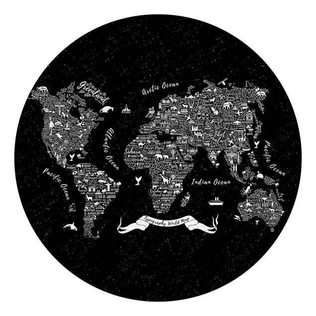 Wandtapete Weltkarte Typografie Weltkarte schwarz