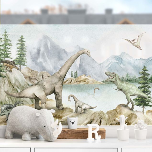 Fensterfolie Farbig Urzeitliche Oase der Dinosaurier
