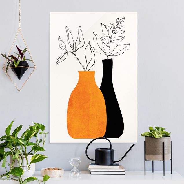 Wandbilder abstrakt Vasen mit illustrierten Zweigen