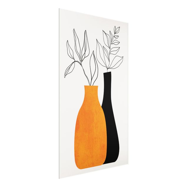 XXL Glasbilder Vasen mit illustrierten Zweigen