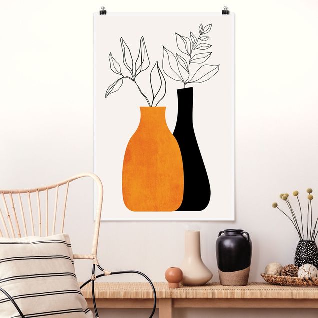 Wandbilder abstrakt Vasen mit illustrierten Zweigen