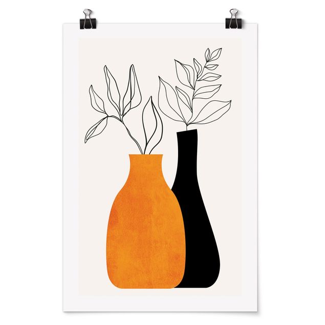 Abstrakte Kunst Poster Vasen mit illustrierten Zweigen