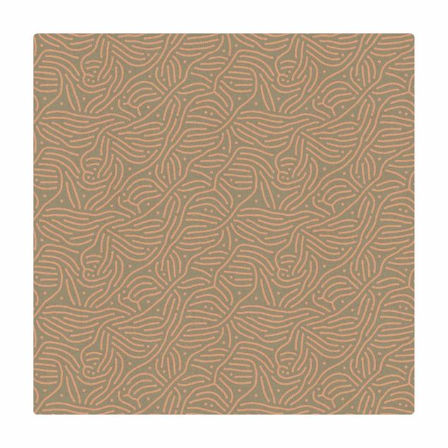 Kork-Teppich - Verspieltes Muster mit Linien und Punkten in Hellblau - Quadrat 1:1
