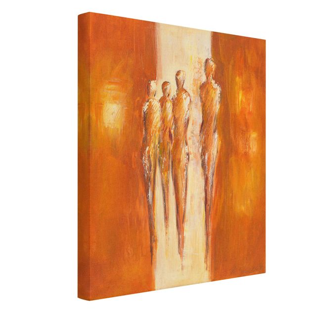 Leinwandbild Gold - Vier Figuren in Orange 02 - Hochformat 3:4