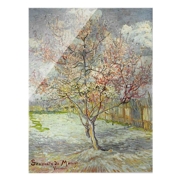 Glasbilder Natur Vincent van Gogh - Blühende Pfirsichbäume