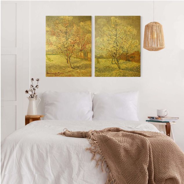 Kunstdrucke Impressionismus Vincent van Gogh - Blühende Pfirsichbäume im Garten