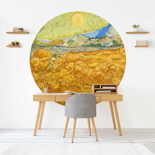 runde Fototapete Vincent van Gogh - Kornfeld mit Schnitter