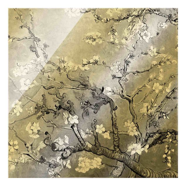 Glasbild Blumen Vincent van Gogh - Mandelblüte Schwarz-Weiß