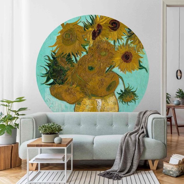 Fototapete rund Vincent van Gogh - Vase mit Sonnenblumen
