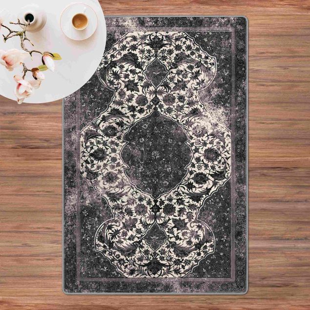 Teppich Perser Vintage Blüten Teppich Schwarz