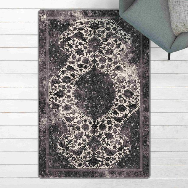 Teppich Orientalisch Vintage Blüten Teppich Schwarz