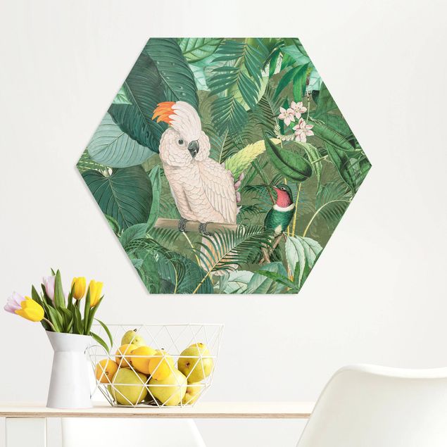 Wandbilder Tiere Vintage Collage - Kakadu und Kolibri