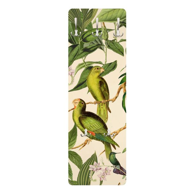 Garderobe - Vintage Collage - Papageien im Dschungel