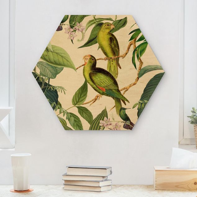 Wandbilder Tiere Vintage Collage - Papageien im Dschungel