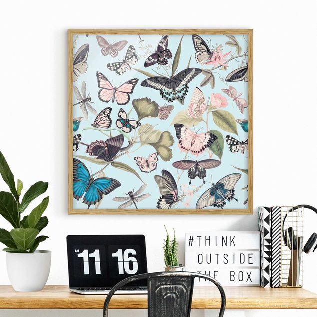 Wandbilder Tiere Vintage Collage - Schmetterlinge und Libellen