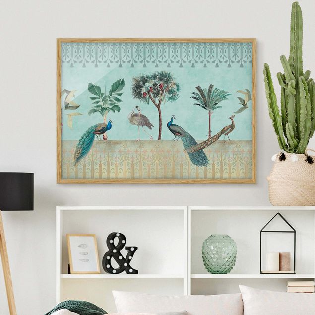 Wandbilder Tiere Vintage Collage - Tropische Vögel mit Palmen