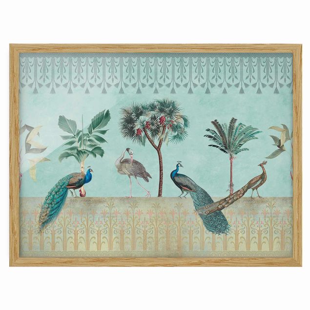 Wandbilder Vintage Collage - Tropische Vögel mit Palmen