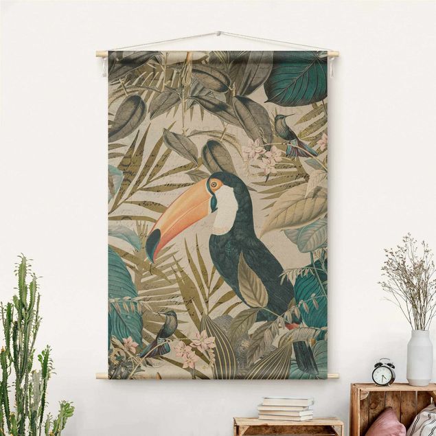 Wandbilder Tiere Vintage Collage - Tukan im Dschungel