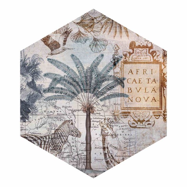 Hexagon Mustertapete selbstklebend - Vintage Collage Landkarte Afrika