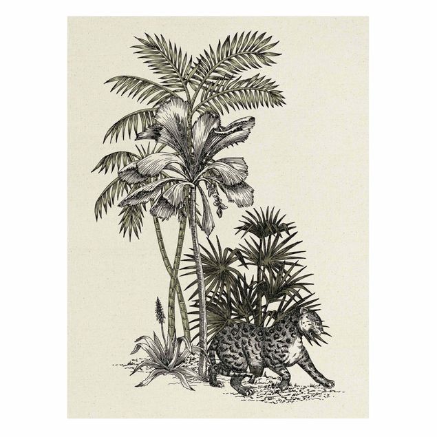 Wandbilder Blumen Vintage Illustration - Tiger und Palmen