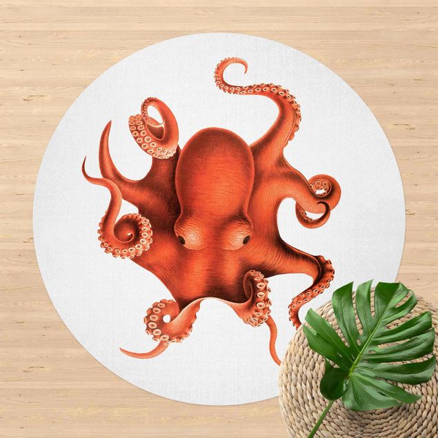 Teppiche Vintage Illustration Roter Oktopus