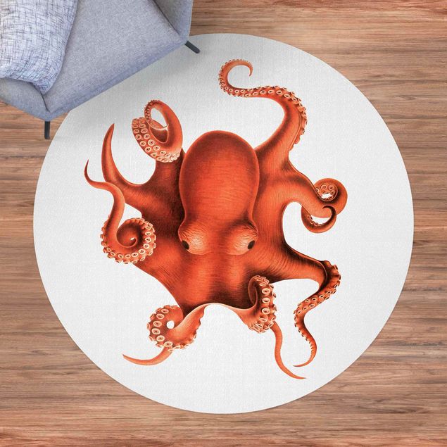 Aussen Teppich Vintage Illustration Roter Oktopus