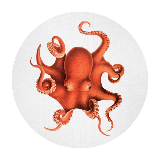 Teppich Natur Vintage Illustration Roter Oktopus