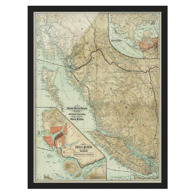 Bilder für die Wand Vintage Karte British Columbia