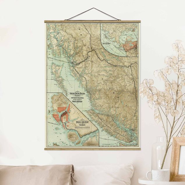 Bilder für die Wand Vintage Karte British Columbia