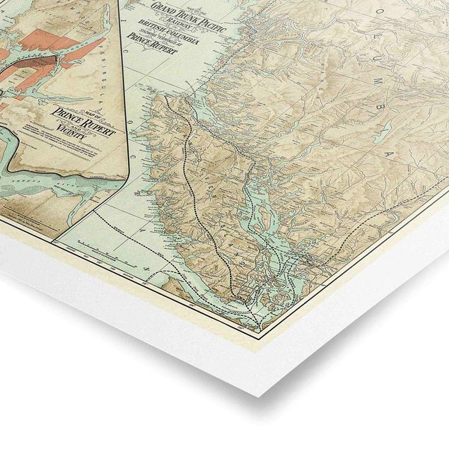 Poster Vintage Karte British Columbia