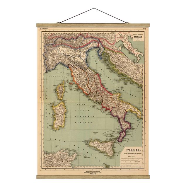 Stoffbild mit Posterleisten - Vintage Landkarte Italien - Hochformat 3:4