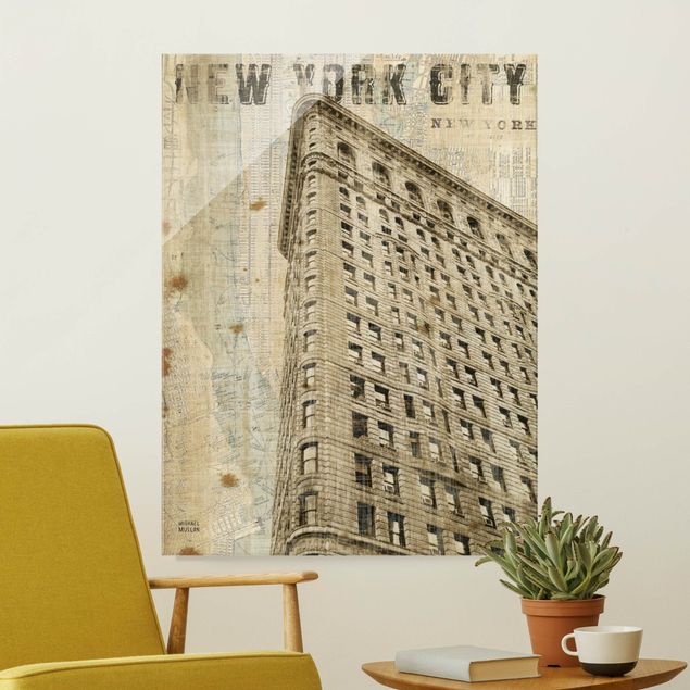 Glasbild New York Vintage NY Flat Iron