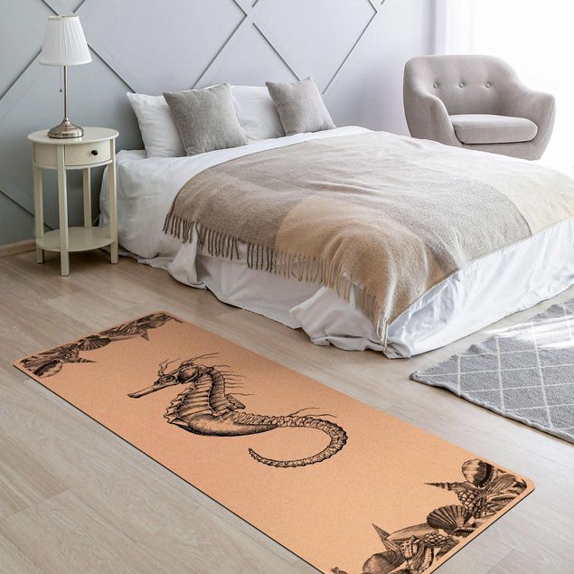 Teppich Orientalisch Vintage Seepferdchen Schwarz