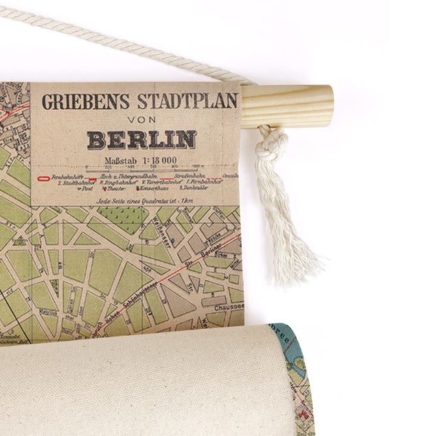 Wandteppich Weltkarte Vintage Stadtplan Berlin