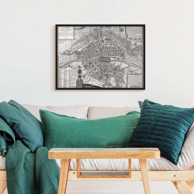Weltkarten mit Rahmen Vintage Stadtplan Paris um 1600