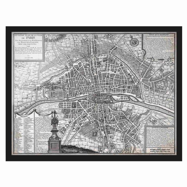 Bilder mit Rahmen Vintage Stadtplan Paris um 1600