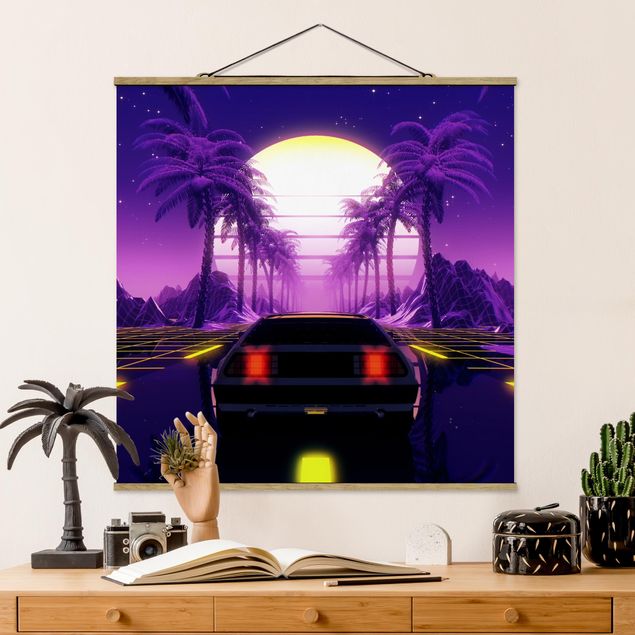Schöne Wandbilder Vintage Video Auto mit Palmen