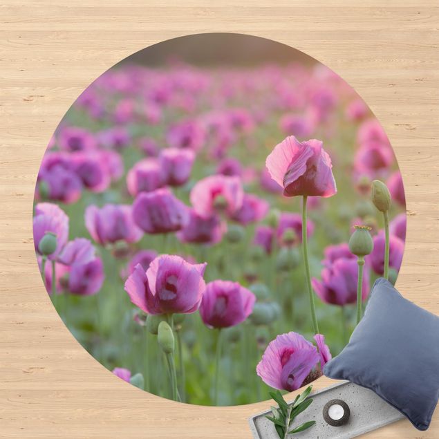 Outdoor Teppich Violette Schlafmohn Blumenwiese im Frühling