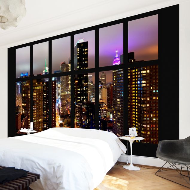 Fototapete Fenster New York Mondlicht