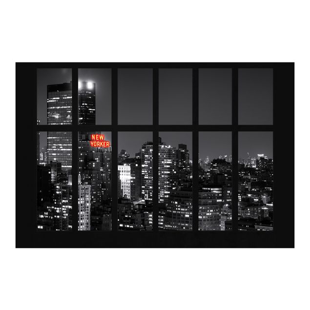 Fototapete Fenster New York Nacht Skyline