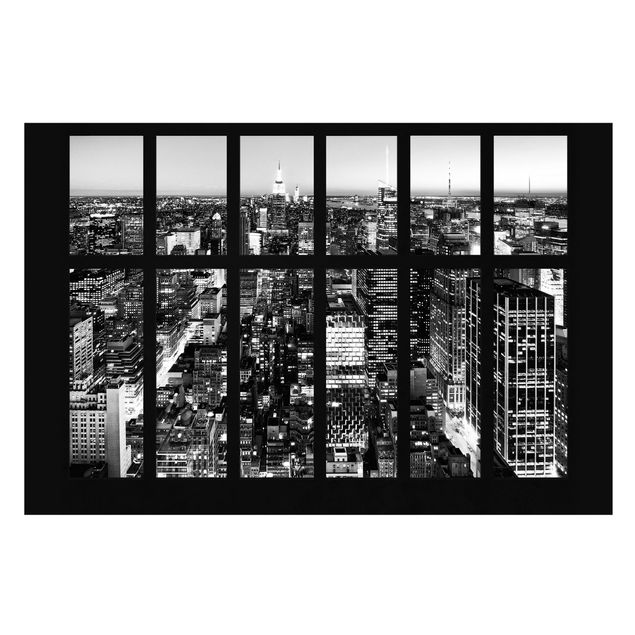 Tapeten weiß Fensterblick Manhattan Skyline schwarz-weiß