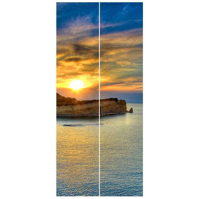 Fototapete blau Sonnenuntergang über Korfu
