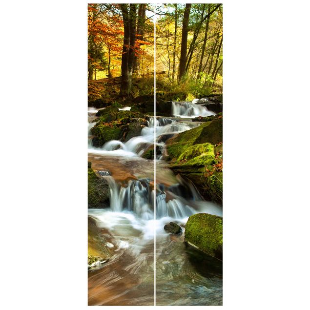 Tapeten modern Wasserfall herbstlicher Wald