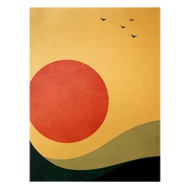 Wandbilder abstrakt Vögel in rotem Sonnenuntergang