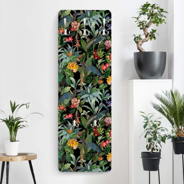 Garderobenpaneel Vögel mit Tropischen Blumen